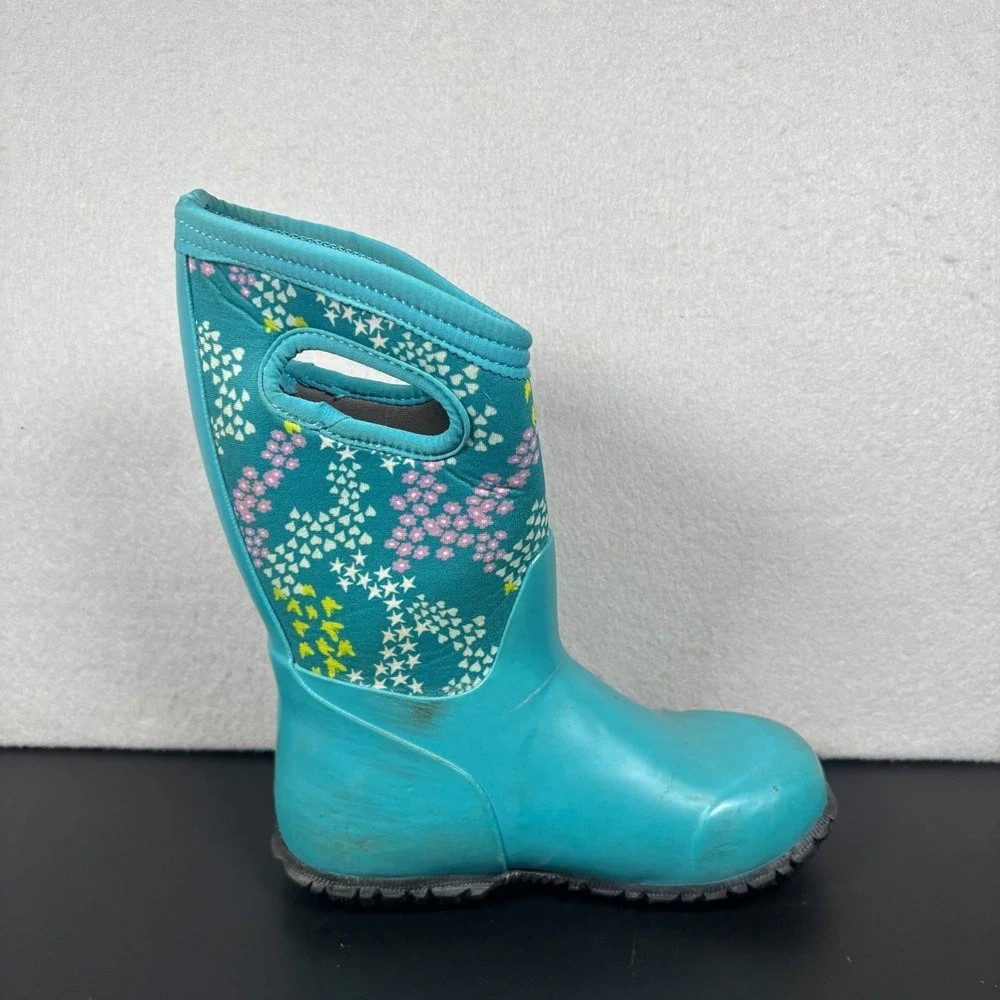 Bogs York Star Heart Waterproof Boots Teal Blue Youth Size 1 Kids Snow Rain